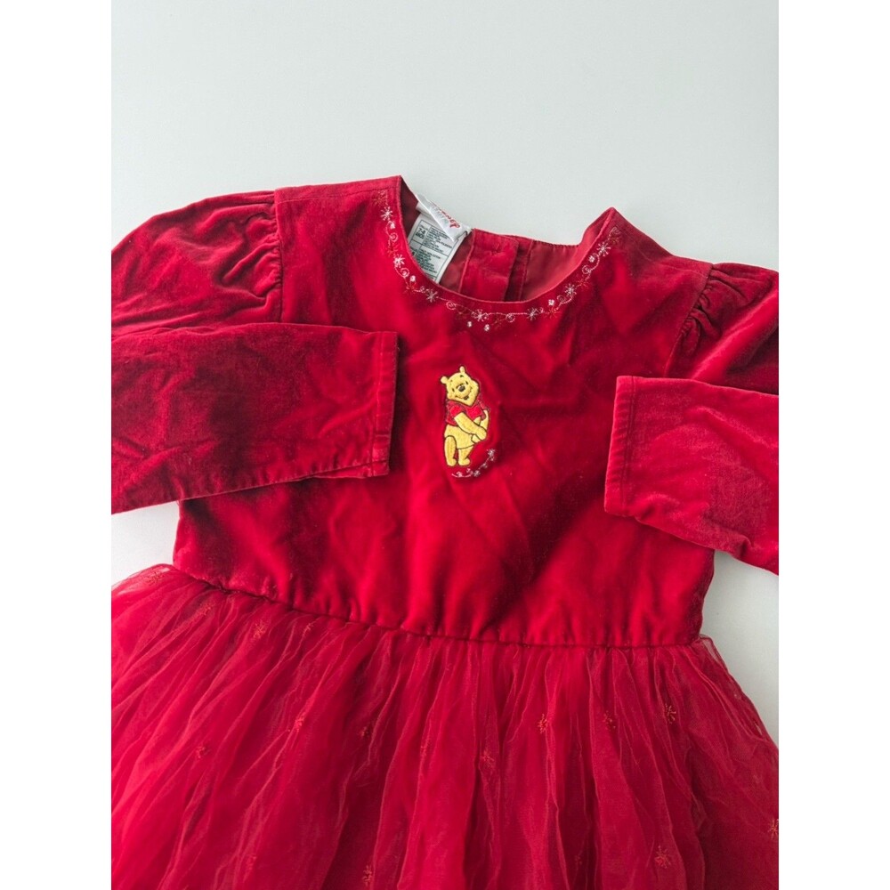 VTG Disney Store Girls Dress Holiday Winnie the Pooh Red Velvet Size 7/8 Preppy